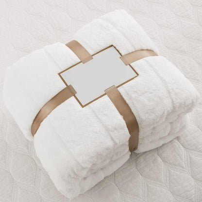Ultra Soft Reversible Faux Fur Throw, Fluffy Blanket for Winter Sofa Couch, Cuddly & Warm(50"X 60", White)