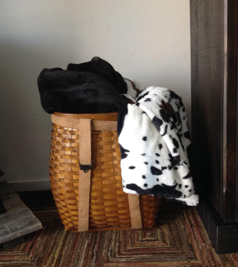 HST Cow Print Faux Fur Throw Blanket Soft Cozy Reversible Fall Winter Decor Gift