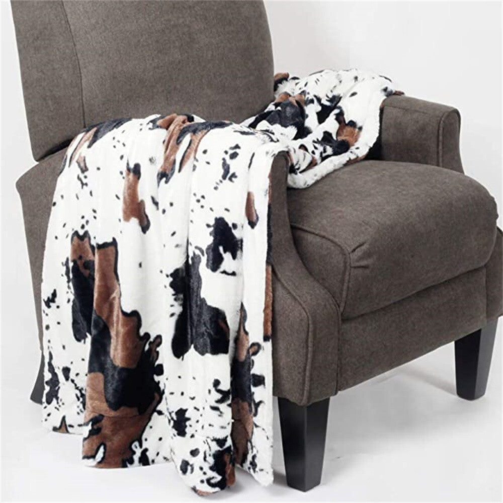 HST Cow Print Faux Fur Throw Blanket Soft Cozy Reversible Fall Winter Decor Gift