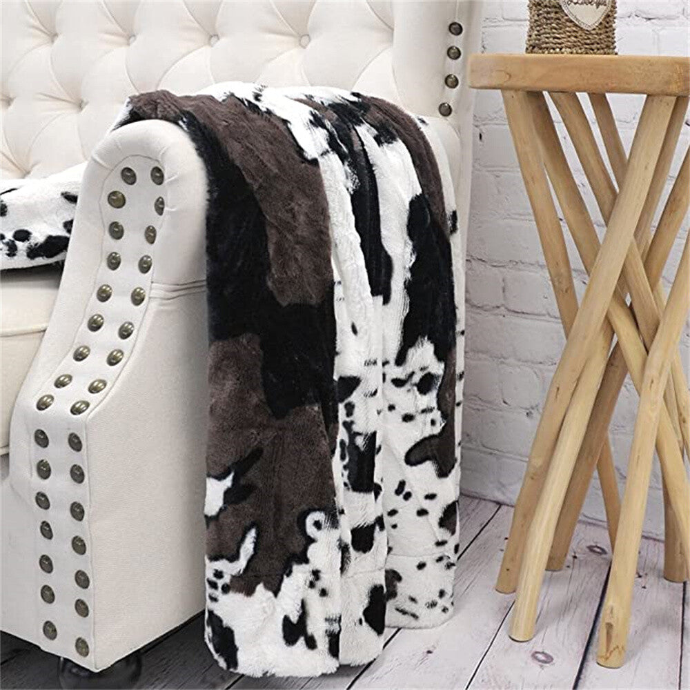 HST Cow Print Faux Fur Throw Blanket Soft Cozy Reversible Fall Winter Decor Gift
