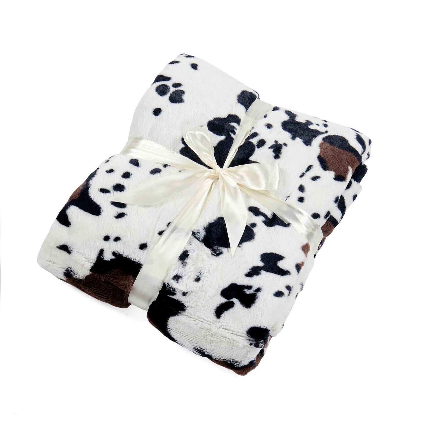 HST Cow Print Faux Fur Throw Blanket Soft Cozy Reversible Fall Winter Decor Gift