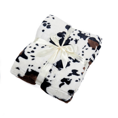 HST Cow Print Faux Fur Throw Blanket Soft Cozy Reversible Fall Winter Decor Gift