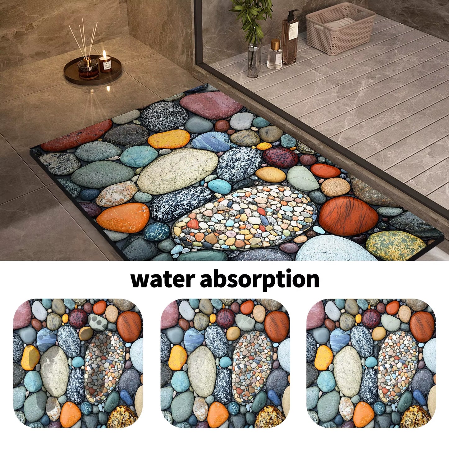 Stone Design Diatomite Bath Mat Bathroom Non-Slip Shower Foot Mats Absorbent Quick Dry Toilet Rugs Carpet Doormat Washable