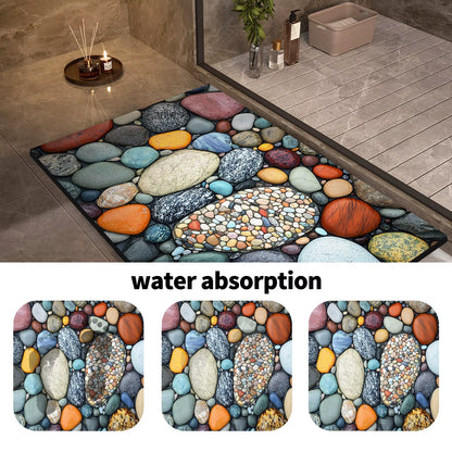 Stone Design Diatomite Bath Mat Bathroom Non-Slip Shower Foot Mats Absorbent Quick Dry Toilet Rugs Carpet Doormat Washable