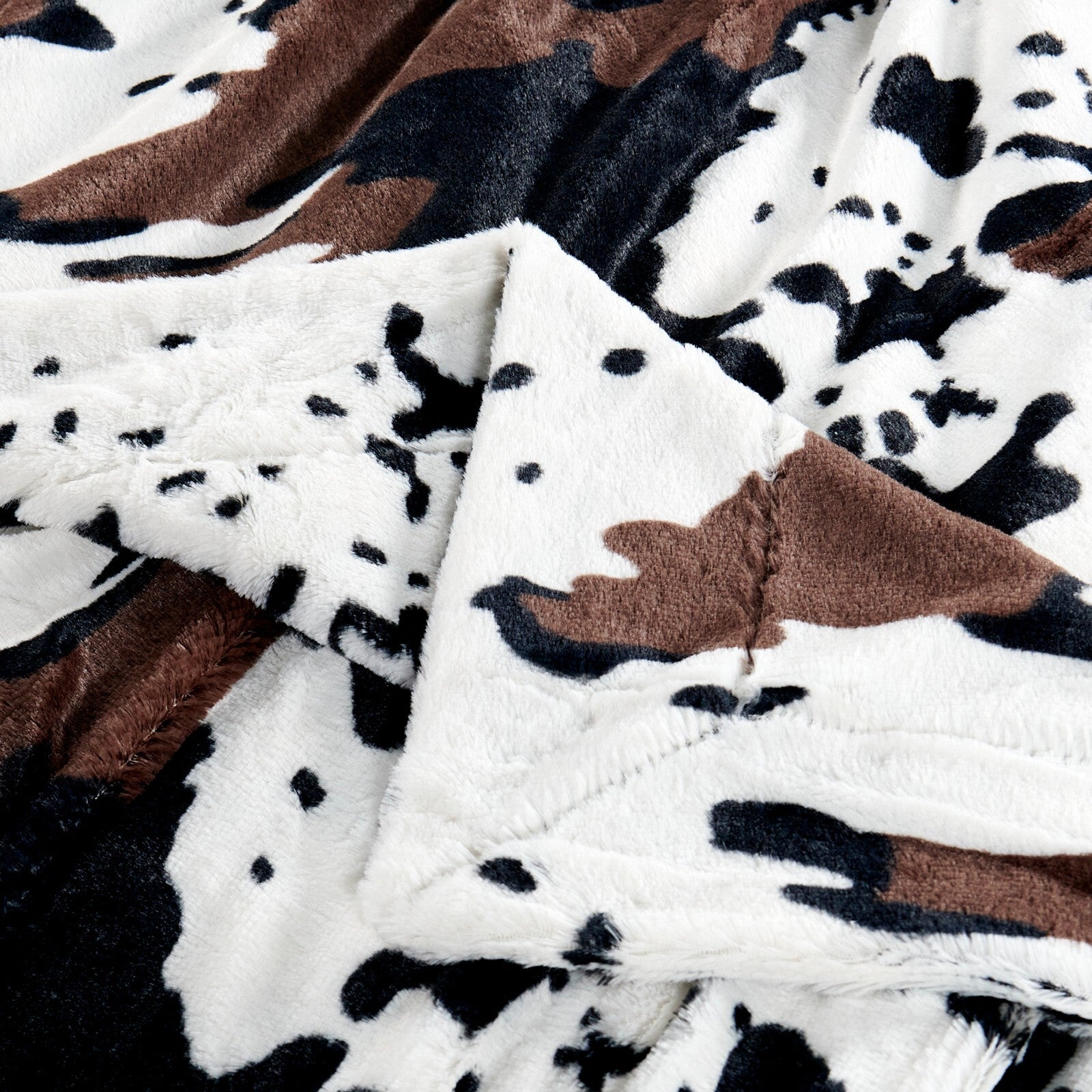 HST Cow Print Faux Fur Throw Blanket Soft Cozy Reversible Fall Winter Decor Gift