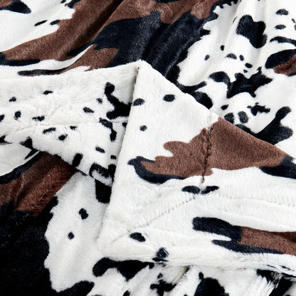 HST Cow Print Faux Fur Throw Blanket Soft Cozy Reversible Fall Winter Decor Gift
