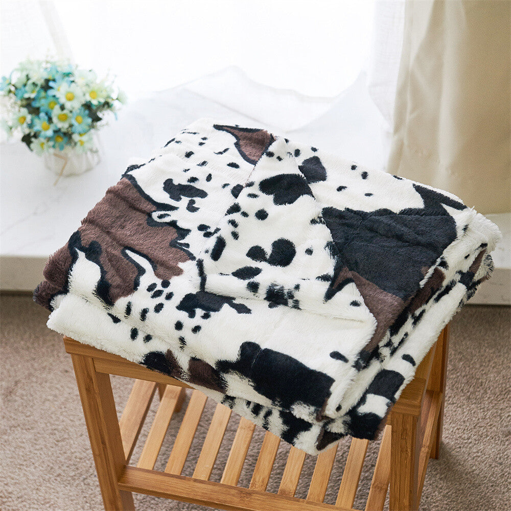 HST Cow Print Faux Fur Throw Blanket Soft Cozy Reversible Fall Winter Decor Gift